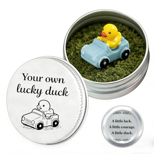 Lucky Duck Driving Test Gift Good Luck Gift for Learner New Driver Gifts Passed Driving Test G-ifts for Her Him-Just Passed D-riving T-est G-ifts Duck G-ifts in a Tin with Inspirational Quote (Blue)