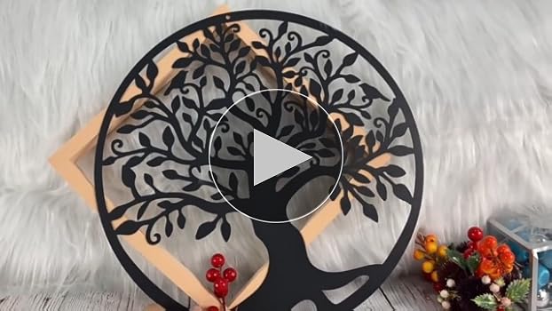 SUN RDPP Tree Of Life Wall Art Decor, 60cm / 23.6inch Large Metal Family Tree Outdoor Wall Sculpture, Hollowed Tree Of Life Wall Decor Hanging For Garden Office Bedroom Living Room (BLACK