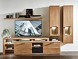 wohnzimmer wand holz modern Produktabmessungen: Stellmaß ca. Breite 285 cm, Höhe 190 cm, Tiefe 48 cm - eine beeindruckende Höhe und Breite bei angenehm kompakter Tiefe, die mit viel Stauraum aufwartet. In 1 großen Hängevitrine, 1 kleinen Hängevitrine, 1 TV-Lowboard und auf 1 Wandboard lassen sich all die Dinge, die eben so in ein Wohnzimmer gehören, ordentlich verräumen.
