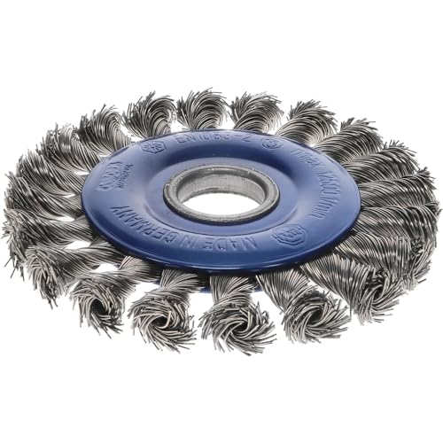 Osborn Rundbürste für Winkelschleifer 115 mm, Durchmesser 115 x 12 mm, Bohrung 22,2 mm, gezopfter Stahldraht 0,50 mm TÜV geprüft, blau, 2631151