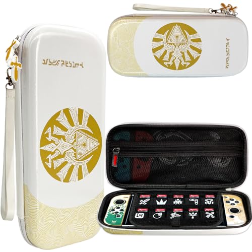 CHIKIXSON Estuche Rígido para Switch, Funda Protector para Switch Zelda para Accesorios Switch y Switch OLED, Estuche Portátil Zelda Tears of The Kingdom Almacenamiento 10 Tarjetas, Blanco