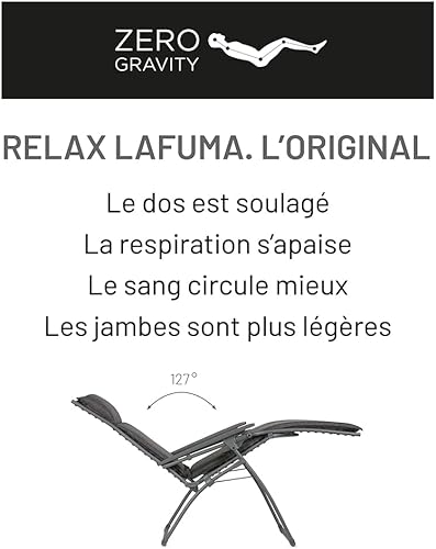 Lafuma MOBILIER - Fauteuil Relax Zéro Gravité RT 2 - Chaise Longue Pliante Terrasse et Jardin - Toile Batyline Résistante - Transat Multiposition, Tout Confort, Fabriqué en France - Gris Fonte - 3