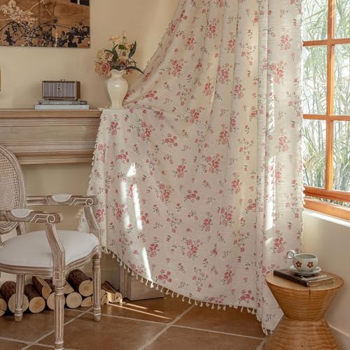 Pink Boho Floral Curtains 84 Inch