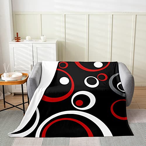Jejeloiu Geometry Circle Fleece Flannel Fuzzy Blanket Red Black White Plush Throw Blanket, Abstract Art All Season,Bed Blanket For Kids Microfiber Modern Design Room Decor 40"X50" #TOP23