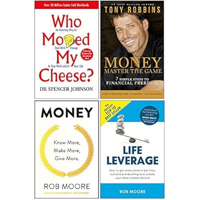 Who Moved My Cheese, Money Master the Game, Money Know More Make More Give More, Life Leverage 4 Books Collection Set