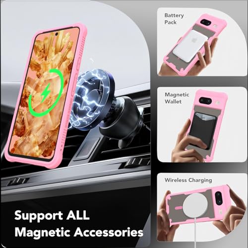 Coque antichoc Google Pixel 8 magnétique rose pour sécuriser vos photos en voyage avec dragonne - 3