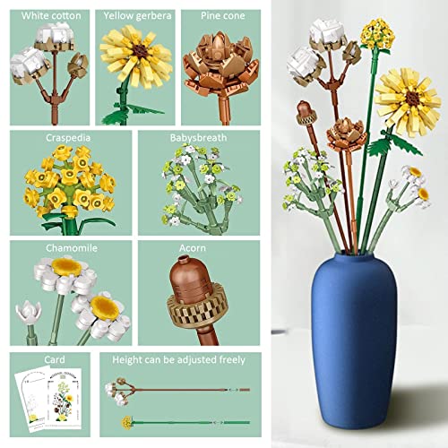 MEIEST Mini Building Blocks Flower Bouquet Set,Creative DIY Unique Decoration Home,Artificial Flowers Botanical Collection Construction Building Bricks Toy for Kids Adult (Gerbera) - Image 2