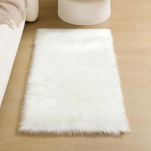 Miniatura 62 de Alfombra de piel sintética esponjosa de piel de oveja blanca, 4 x 6 pies, ultra suave, para dormitorio, mesita de noche, sala de estar, guardería