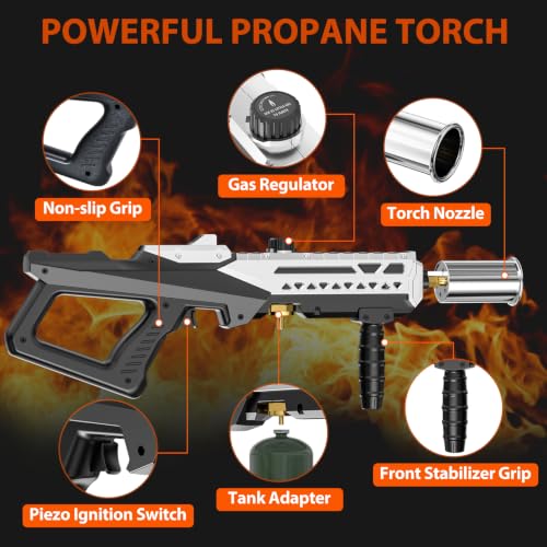 Image of Propane Torch Gun, Flamethrower Blow Torch with Adjustable Flame, Multipurpose Cooking Torch for BBQ, Searing Steak, Camping, Charcoal Lighter & Small Welding (Tank Not Included)