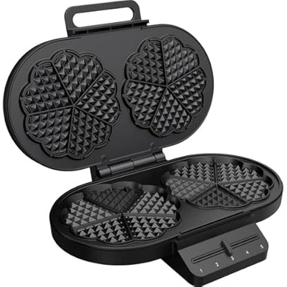 Princess Herzförmiges Waffeleisen, 10 Waffeln pro Backvorgang, 1200W,Thermostat, Antihaftbeschichtung, Cool-Touch-Griffe, Überhitzungsschutz, Leicht zu Reinigen, Vertikale Lagerung, 132384