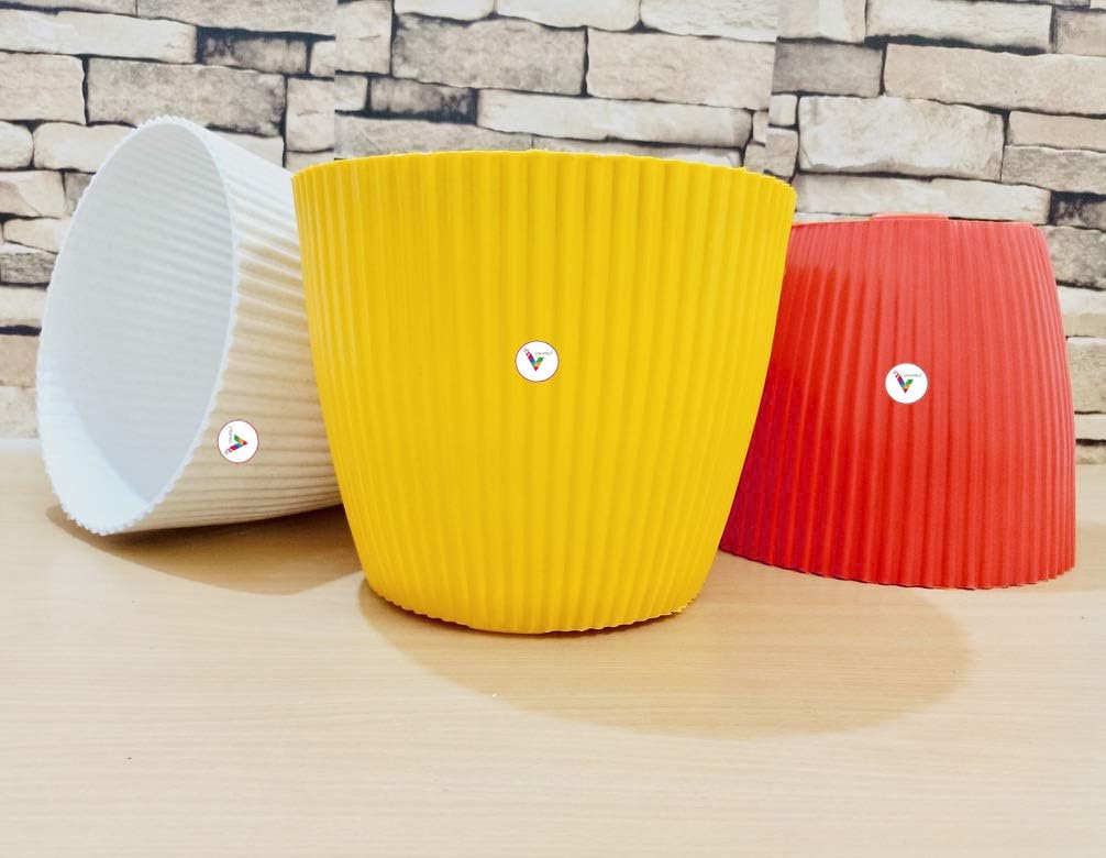 VINSHRA 11 Inch White, Red, Yellow Mega Flower Pot Set of 3 | Indoor & Outdoor Use Pot | Planters Round for Terrace | Gamla Pots Suitable Planters, Balcony, Garden Etc. Pot- Multi-Colored (B08XK2BH8P) Amazon Price History, Amazon Price Tracker