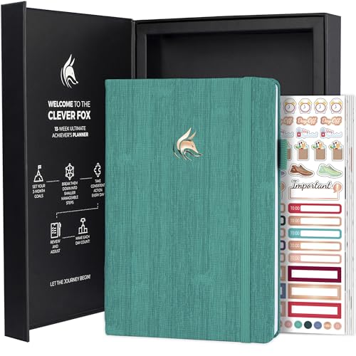 Clever Fox Ultimate Achiever’s Goal Planner - Focus & Productivity 90 Day Journal. Undated Daily Weekly Monthly Planner Organizer & Hourly Schedule Notebook - Hardcover, A5 Size, Turquoise