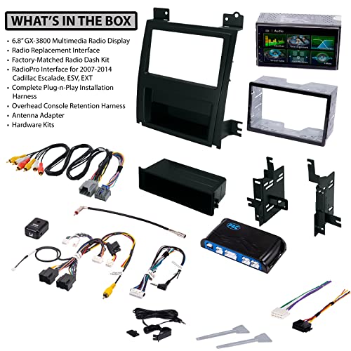 6.8" Double Din Car Radio Package For 2007-2014 Escalade (Esv,Ext). Apple Carplay, Android Auto, Can Buss Interface With Steering Wheel Control, Dash Kit, Antenna Adapter And Harness #TOP1