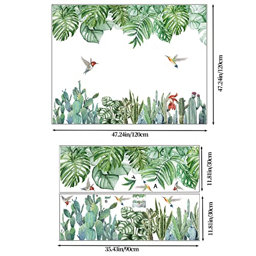 Tropical Plant Hummingbirds Cactus Wall Stickers, Shuonivs Green Palm Tree Leaves Birds Wall Decal Decor, Removable Diy Art Murals Wallpaper For Bedroom Nursery Offices Home Decoration #TOP3