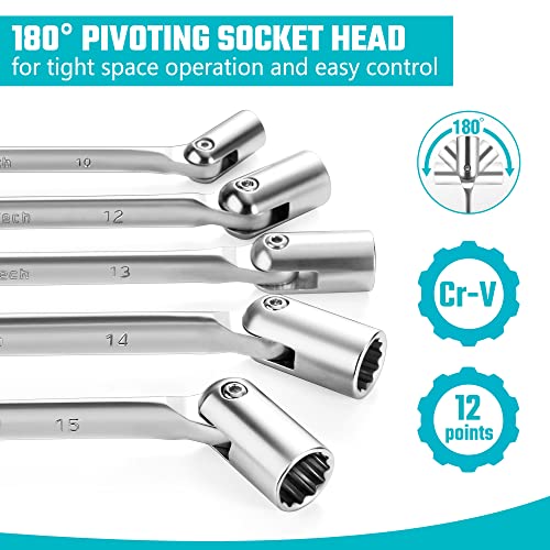 Duratech Flexible Socket Wrench Set, Metric, 9-Piece, 8-19Mm,12 Point, With Rolling Pouch #TOP2