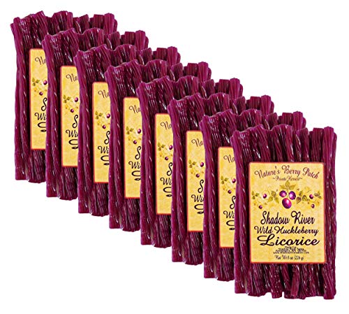 Shadow River Gourmet Wild Huckleberry Licorice Candy - Old Fashioned Classic Colorful Purple Candy Twists - 8 oz Bag - Pack of 8