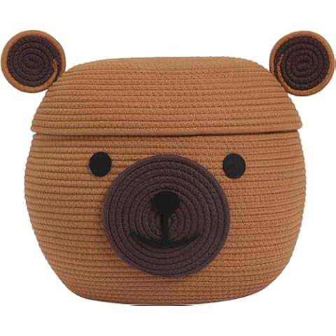 Cottonphant Handcrafted Animal Inspired Basket with Lid | Cotton Storage Solution for Organization in Bedroom | Perfect Organizer for a Shower or Retreat, Orange Brown Bear, 15"x12" Cover