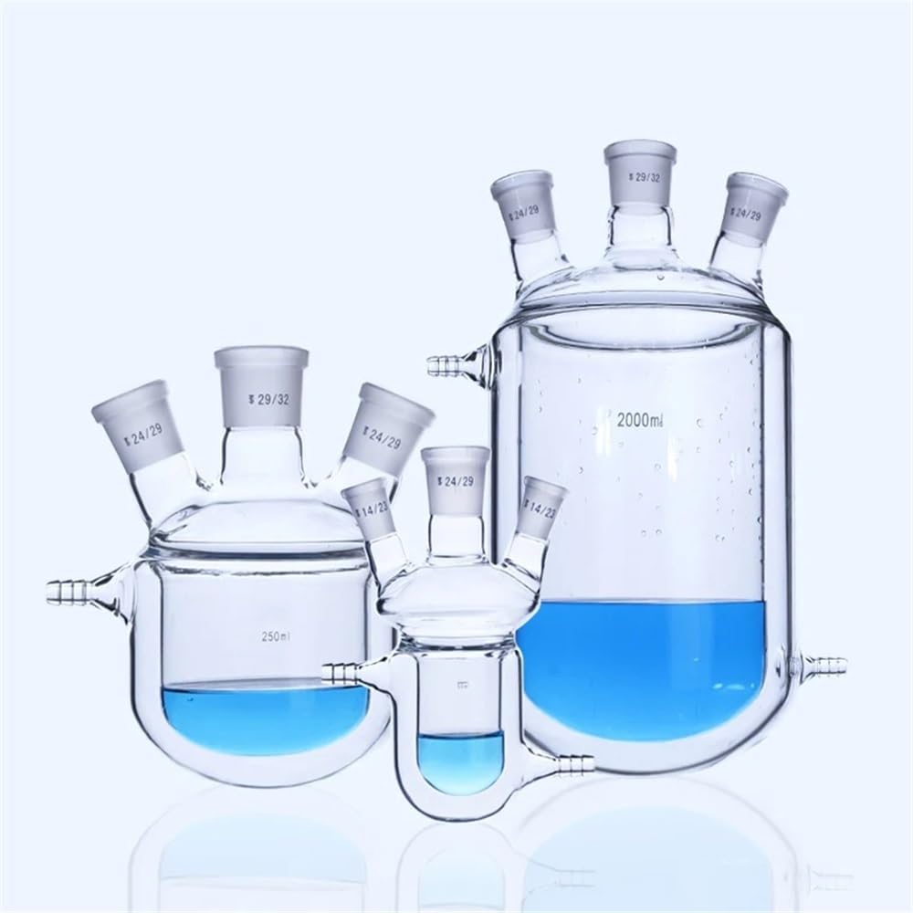 Equipos y suministros de laboratorio Frasco de reacción con camisa tres cuellos, matraz vidrio borosilicato pared gruesa, reactores, reactor laboratorio