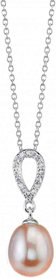 THE PEARL SOURCE Genuine Freshwater Cultured Pearl & Cubic Zirconia Delia Earrings & Pendant Set for Women