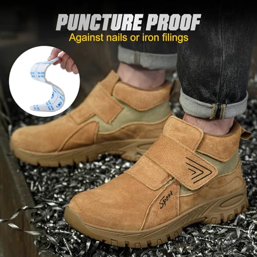 Image of Welding Work Boots for Men Women Slip on Steel Toe Safety Shoes Comfortable Indestructible Work Boots Puncture Proof Lightweight Breathable Construction Shoes