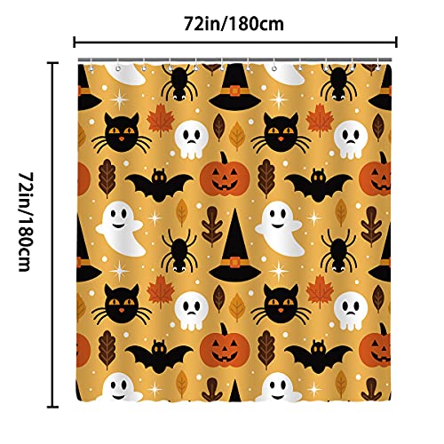 Dephoto Halloween Shower Curtain For Bathroom Pumpkin Black Cat Kids Bat Spider Maple Leaf Leaves Wizard Hat Cute Ghost Poliester Water Proof Fabric Decoration With 12Hooks 72X72Inch #TOP5