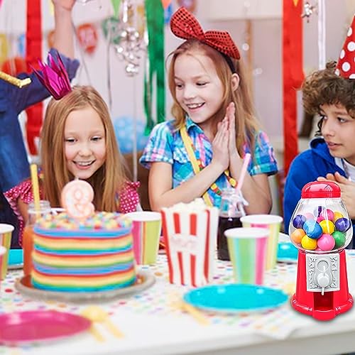 Hammont Gumball Machine - Mini 5\" Plastic Bubble Gum Machine - Small Set of Red Bubblegum Vending Dispensers for Kids – Novelty Fun Birthday Party Favor Idea - Fits .5\" Small Gumballs - 6 Pack (14mm)