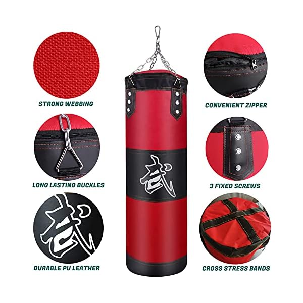 ZERUIDM-Hanging-Punching-Bag-Set-Unfilled-Heavy-Boxing-Bags-Kickboxing-Bag-for-Adults-Kids-Youth-Boxing-Set-with-Hand-Wraps-Punching-Bag-Hangers-for-MMA-Muay-Thai-Karate-Taekwondo-Training ZERUIDM Hanging Punching Bag Set Unfilled, Heavy Boxing Bag Kickboxing Bag for Adults Kids, Youth Boxing Set with Hand Wraps, Punching Bag Hangers, for MMA Muay Thai Karate Taekwondo Training