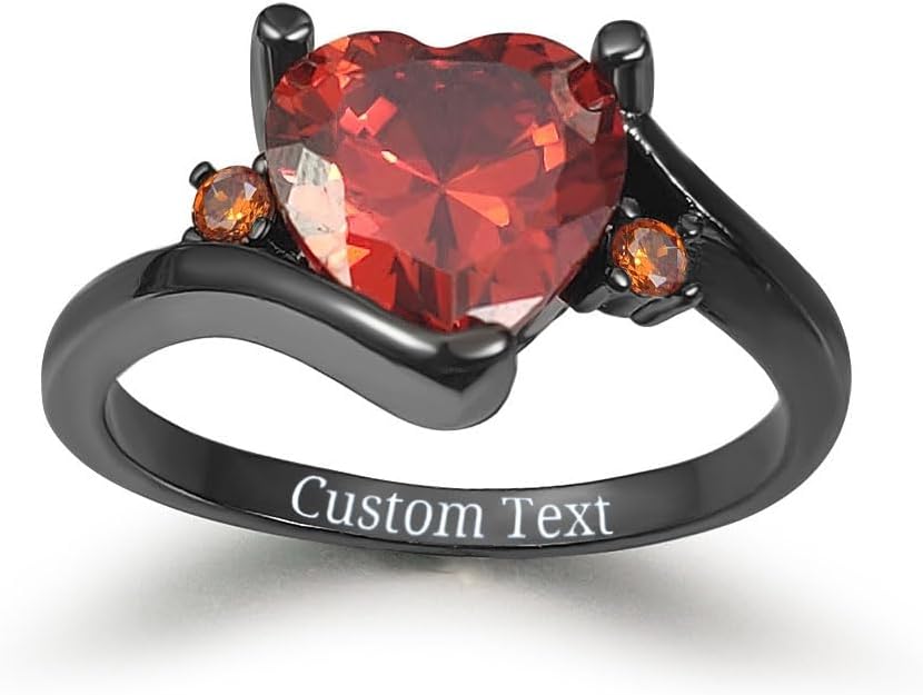 Custom Engraved Couple Rings Promise Rings for Him and Her Set Personalized Heart CZ Engagement Rings for Women Mens Wedding Rings Tungsten Black and Red Celtic Dragon Rings,Size 5-13
