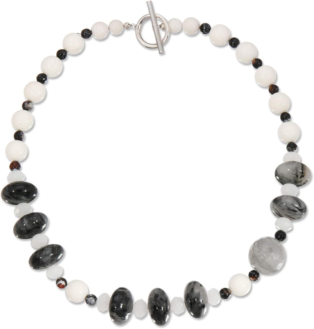 Gemstone Necklace Handmade One of a Kind Cloudy Quartz, Rutilated Quartz, White Agate and Mixed Gemstones Asymmetrical Necklace Art Jewelry - Image 2