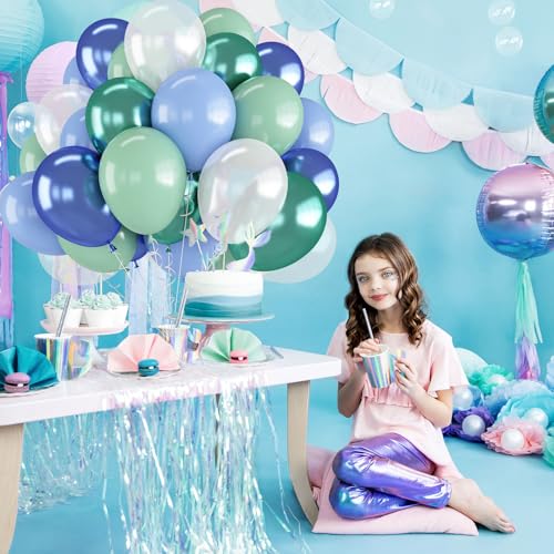 Isndare A5-QQ-52310 Green Blue White Balloons 60Pcs 12Inch Ocean Balloons Under The Sea Decorations Shark Whale Theme Kids Birthday Party Pastel Metallic Blue Green Pearl White Latex Helium Balloon Diy Supplies thumb #4