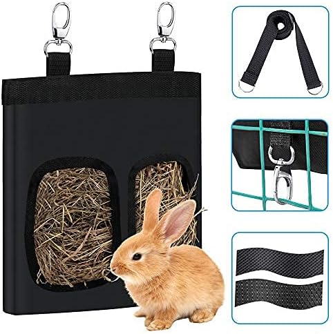 Lukovee Rabbit Hay Feeder Bag, Double-Layer Large Hamster Guinea Pig Chinchilla Hay Feeder Storage with Shoulder Strap, Rabbit Food Bag,…