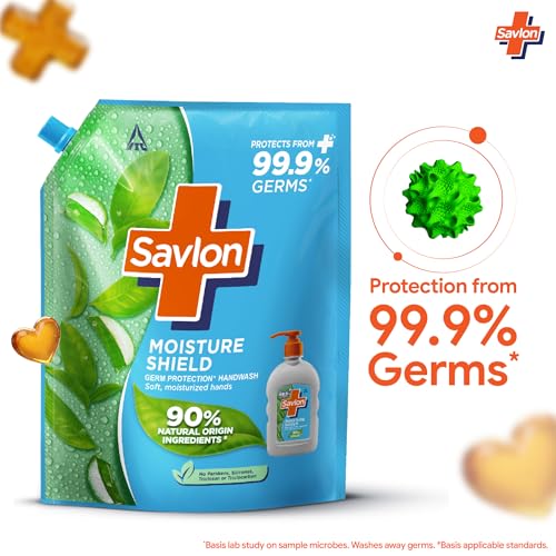 Image of ITC Savlon Moisture Shield Germ Protection Liquid Handwash Refill Pack 1.3L | 99.9% Germ Protection | 90% Natural Origin Ingredients | Family Size Refill Hand wash | Value Pack