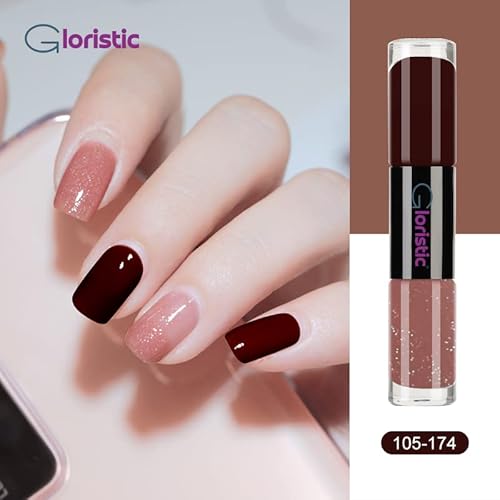 Gloristic 2-In-1 Nail Polish | Peel Off | Non-Toxic | Vegan | Breathable | Water Go Through | Wudu Safe | Shower Safe | Halal | Maroon/Light Brown #TOP5