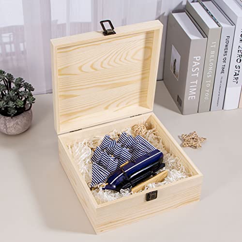 Useekoo Unfinished Wooden Storage Box With Hinged Lid, 9.1'' X 9.1'' X 3.9'' Large Keepsake Box, Rustic Wood Gift Boxes For Jewelry, Art Hobbies, Diy Lovers And Valentine's Day Decorations #TOP4