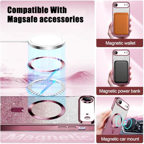 Image of Misscase for iPhone Air Case Compatible with MagSafe,Built-in Camera Lens Protector Full Protection Soft TPU Anti-Scratch Magnetic Glitter Slim Case Cover for iPhone 17 Air 6.5 inch Pink