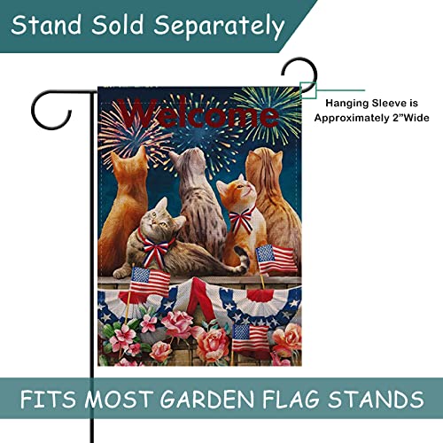 Selmad Welcome July 4Th Patriotic Cat Garden Flag Double Sided, Firework Flower Quote Burlap Decorative House Yard Decoration, Holiday Red White Blue Seasonal Home Outdoor Vintage Décor 12 X 18 Summer #TOP3