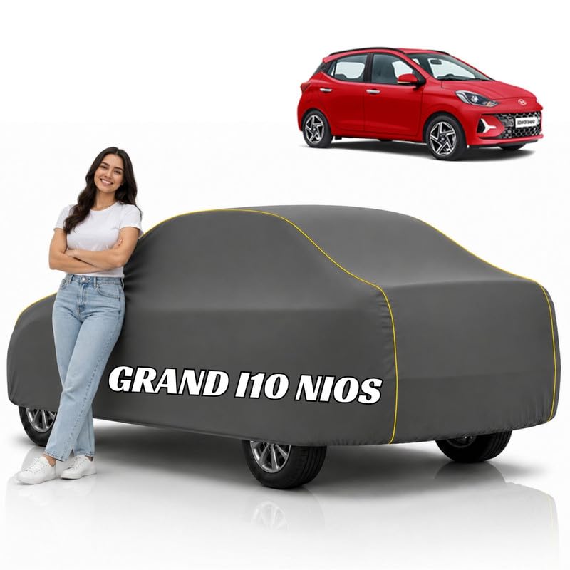 Image of Mind-Blowing 2026 100% Waterproof i10 Car Cover | Polyester Car Body Cover for Rain & Sun | UV Protection, Dustproof, Scratch Resistant, Windproof, Heat Resistant, Custom Fit (Grey)