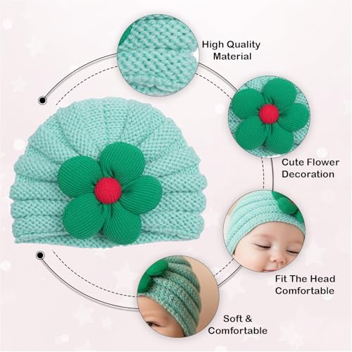 Image of SYGA Baby Cap Flower Wool Warm Knitted Streachable Hat Infant Toddler Baby Cap 0-3 Years
