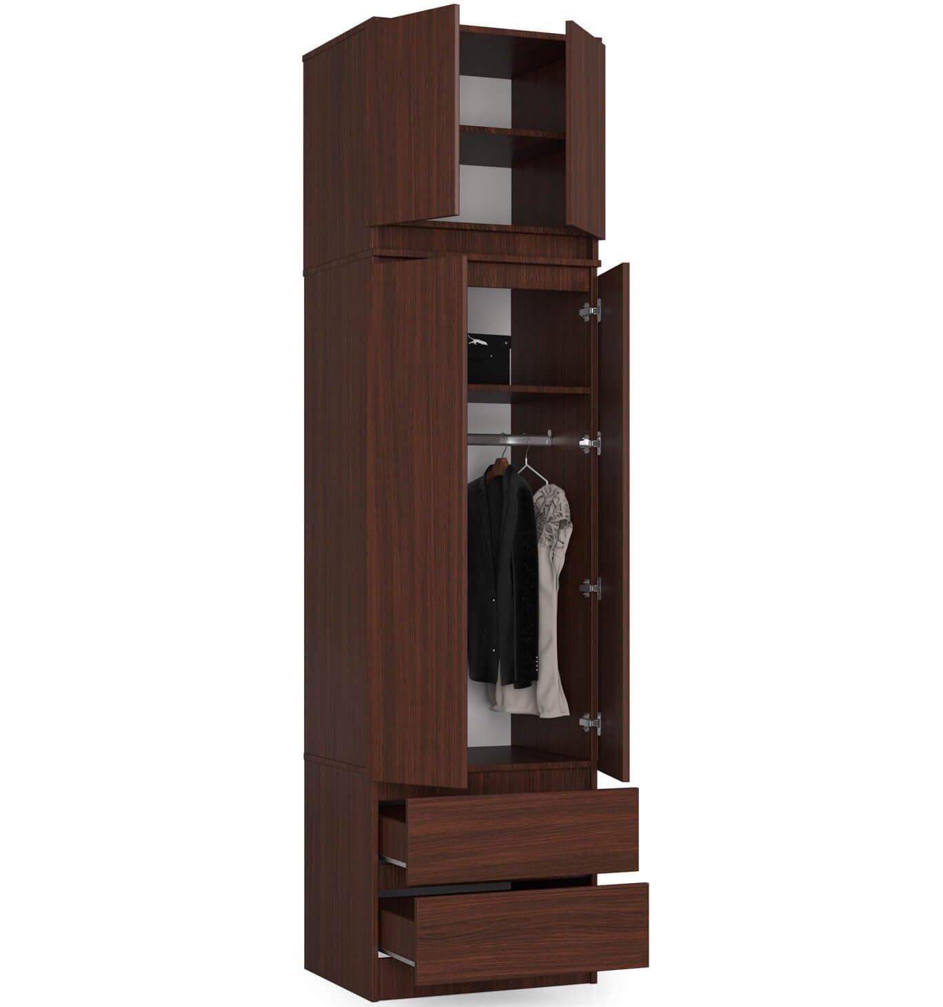AKORD | Armadio con Estensione | Armadio con Ripiani, e Appendiabiti e Cassetti | 234 cm di Altezza | Mobiletto Cameretta Camera da Letto | Mobili soggiorno | Guardaroba |Wengé