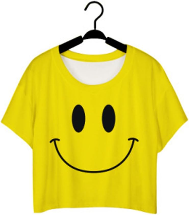 Women's Sexy Sport Crop Top Yellow Smile Emoji Tank Tops Clothing T-shirt