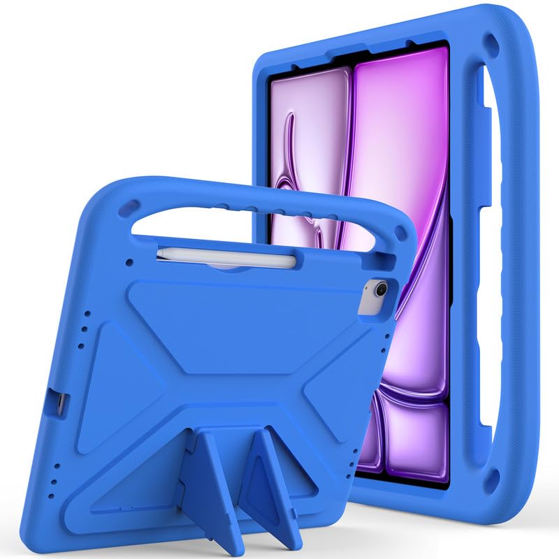 Coque iPad Pro 13 M4 2024 bleue avec poignée et support antichoc