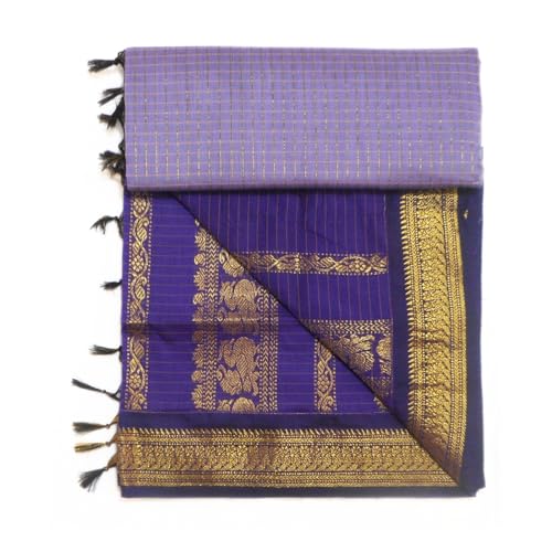 Image of Pure Kalyani Cotton Saree | Zari Border & Blouse Piece - Lata Gadwal Design | Traditional Saree