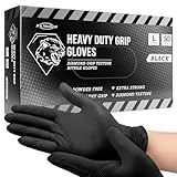 JFA Medical Disposable Heavy Duty Mechanic Powder Free Latex Free Black Diamond Grip Nitrile Gloves - Box of 50 (Large)