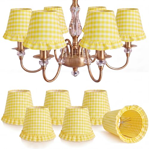 Gerrii Set of 6 Yellow Gingham Ruffled Chandelier Lamp Shades