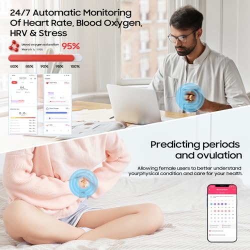 AutrefoisElf Smart Ring for Women Men, Health Fitness Ring Gen 3 with Free App No Subscription Fee, Stress & Sleep Monitor, Heart Rate & Step Tracker, IP68 Waterproof, Android/iOS Compatible (Gold,8) - 5