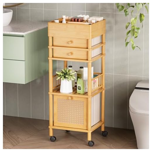 Bamboo Makeup Organizer Cart with Drawers