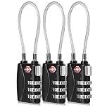 CFMOUR Luggage Locks - 3-Dial TSA Approved Suitcase Locks with Flexible Cable, Security Travel Combination Padlock for Suitcases Luggage Case Bag Code Lock - Black (Pack of 3)