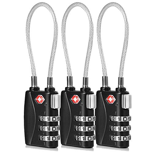 CFMOUR Serrures TSA - 1, 2, 3, 4, 5, 6 Pack Cadenas de sécurité à combinaison de câble de voyage à 3 cadrans pour valise à bagages Sac Code Lock - Noir (Lot de 3) Cover