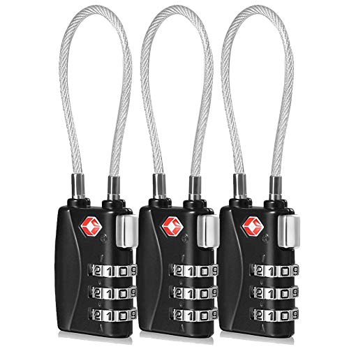 CFMOUR Serrures TSA - 1, 2, 3, 4, 5, 6 Pack Cadenas de sécurité à combinaison de câble de voyage à 3 cadrans pour valise à bagages Sac Code Lock - Noir (Lot de 3)