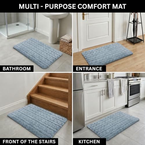 Image of LUXE HOME INTERNATIONAL Microfiber Bath Mat for Bathroom Anti Slip Water Soak Plush Soft Chain Stripe Door Mat for Home Bedroom Washable Floor Rug (40x58cm Blue) Pack of 1